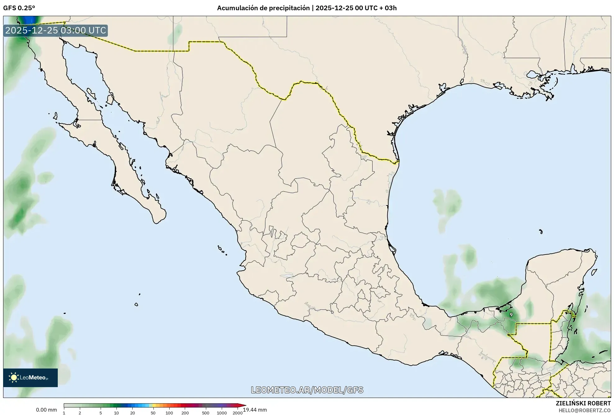 GFS model - Meksyk, Suma opadów