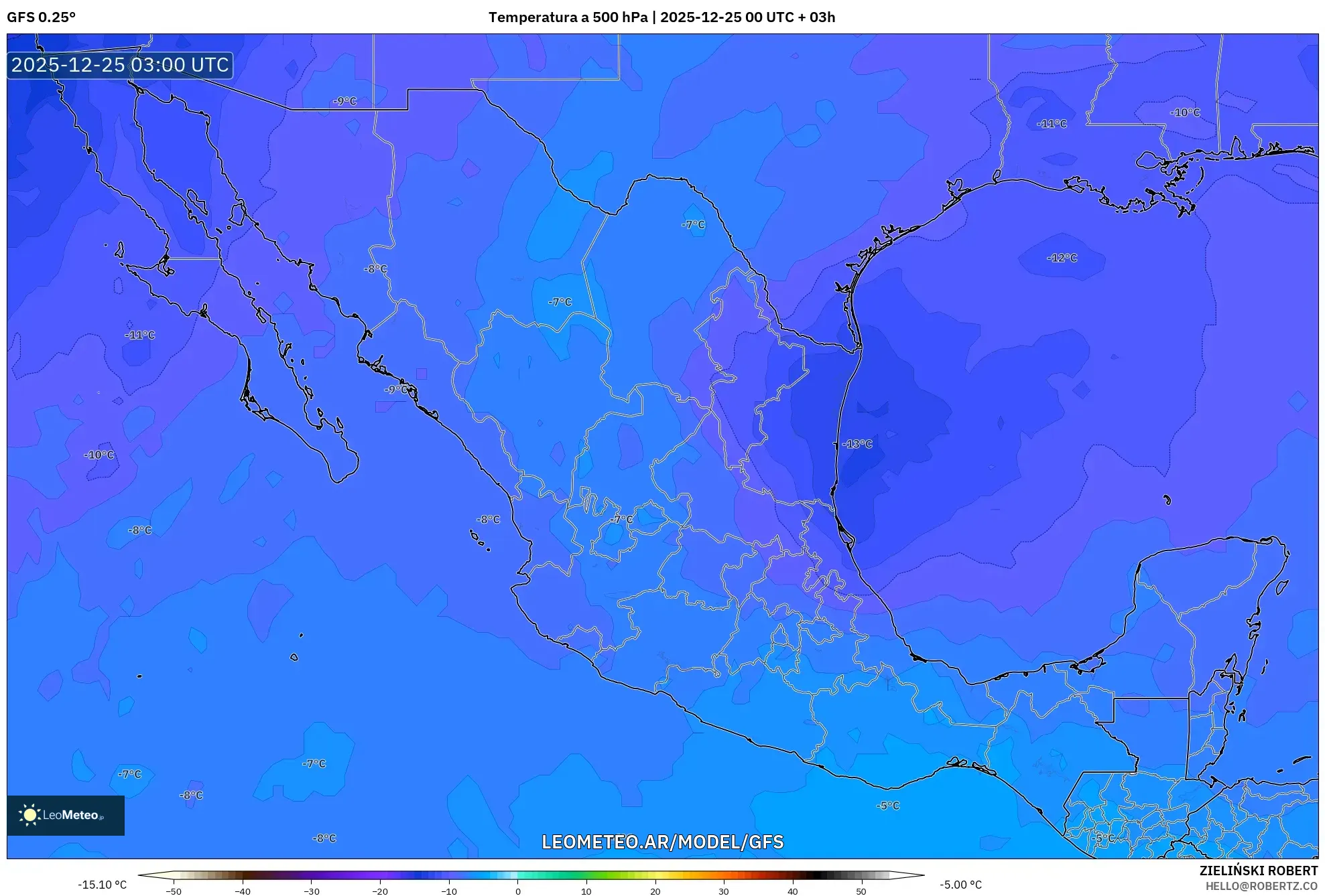 GFS model - Meksyk, Temperatura na 500 hPa