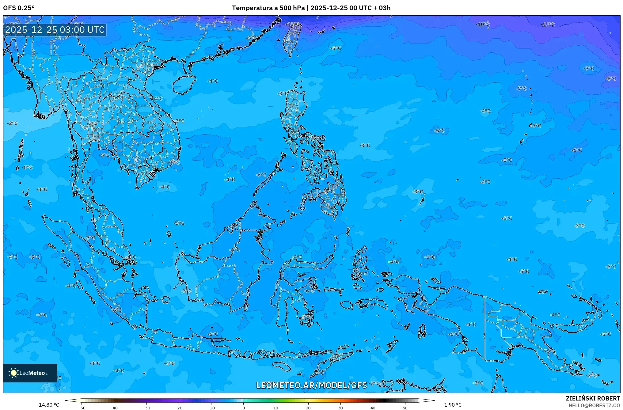 GFS model - Azja Południowo-Wschodnia, Temperatura na 500 hPa