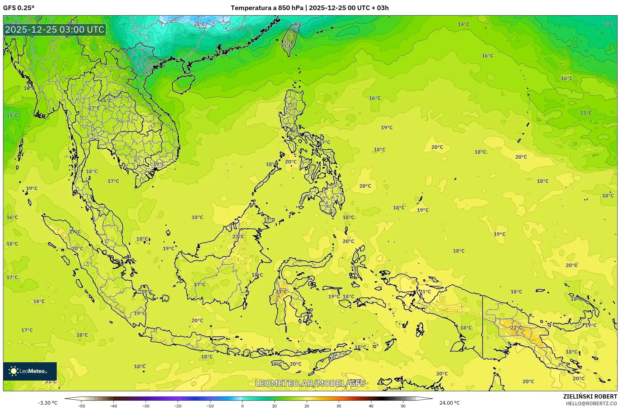 GFS model - Azja Południowo-Wschodnia, Temperatura na 850 hPa