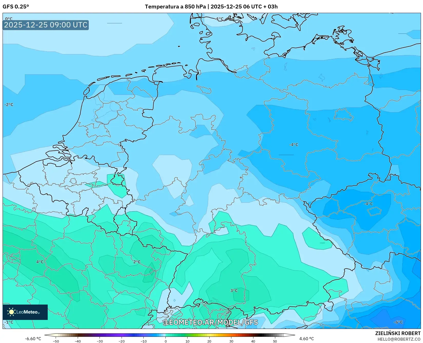 GFS model - Alemania, Temperatura a 850 hPa