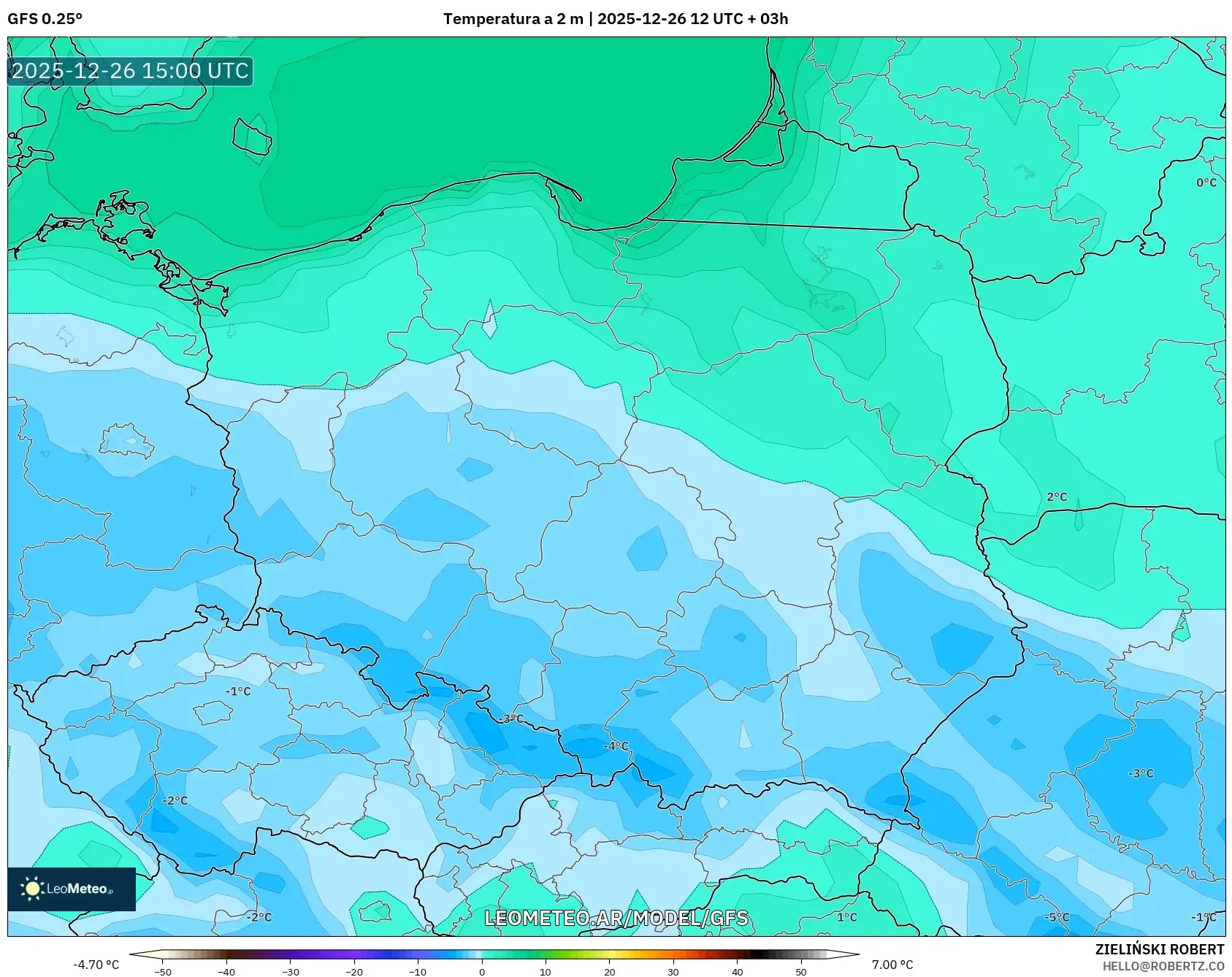 GFS model - Polonia, Temperatura a 2 m