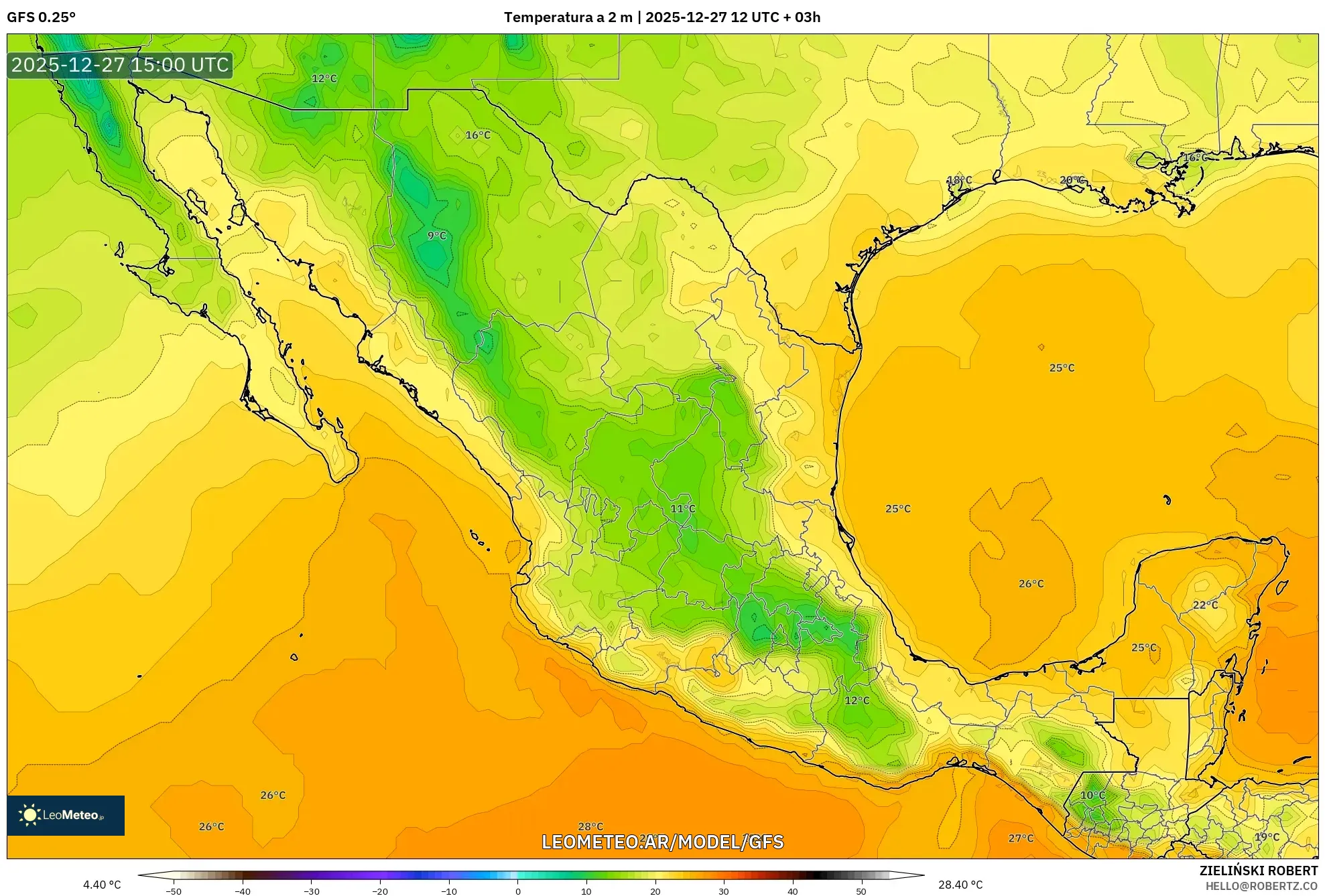 GFS model - México, Temperatura a 2 m