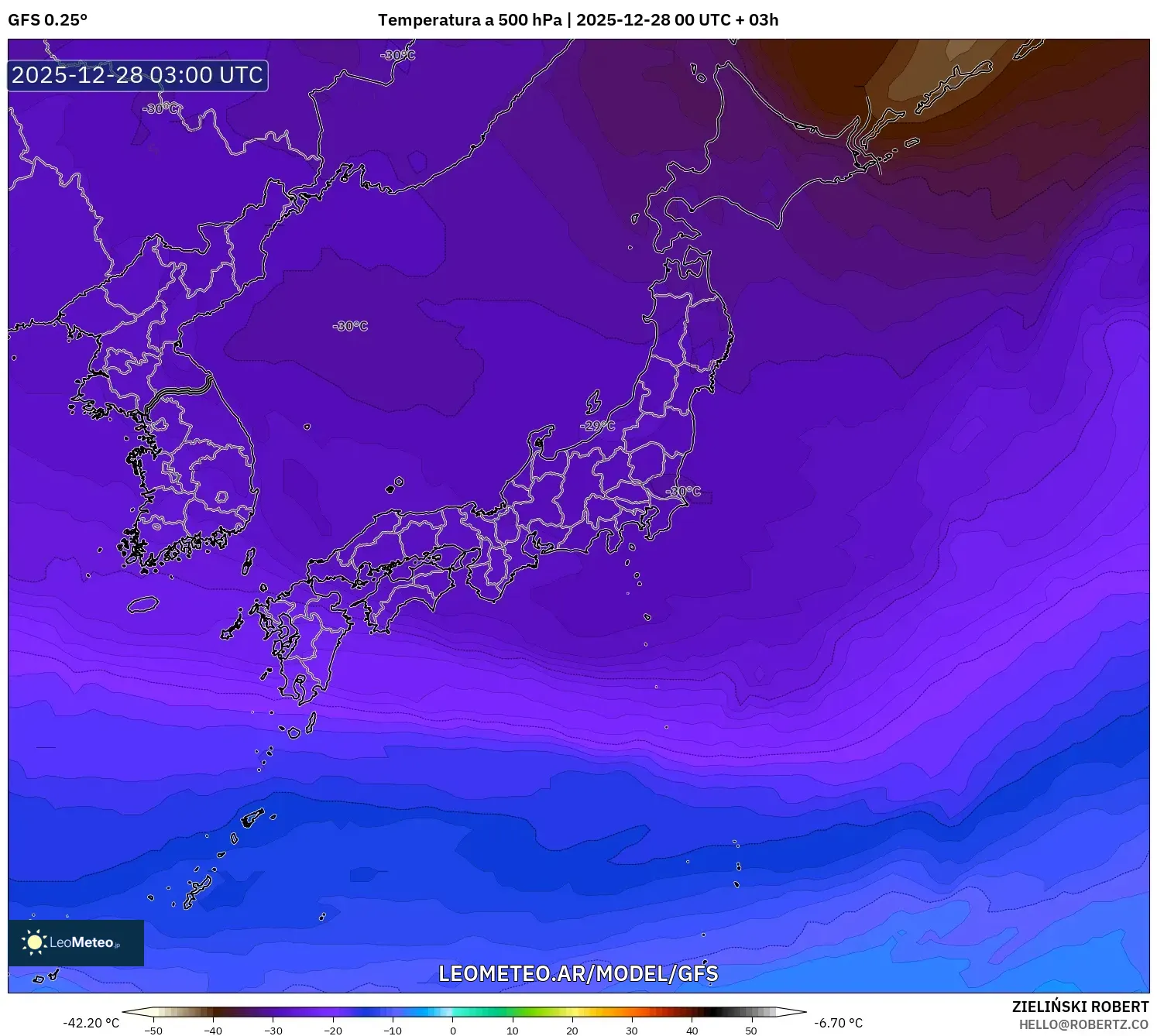 GFS model - Japón, Temperatura a 500 hPa