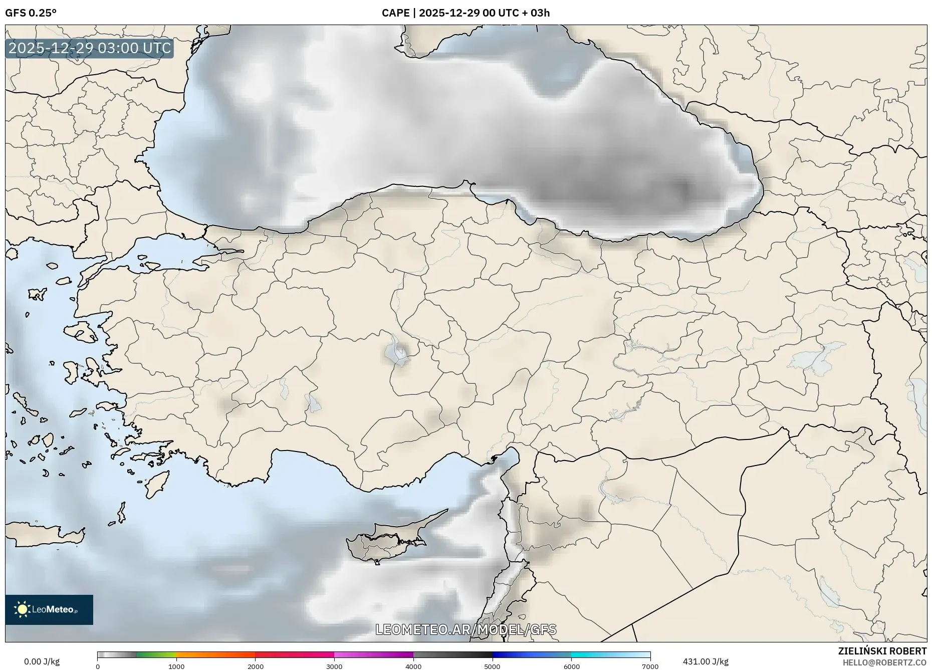 GFS model - Turquía, CAPE