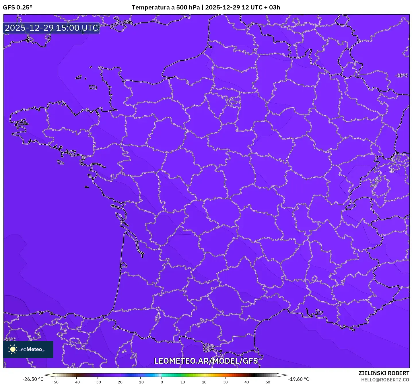 GFS model - Francia, Temperatura a 500 hPa