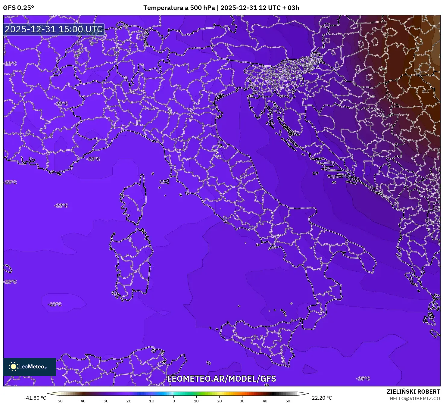 GFS model - Italia, Temperatura a 500 hPa