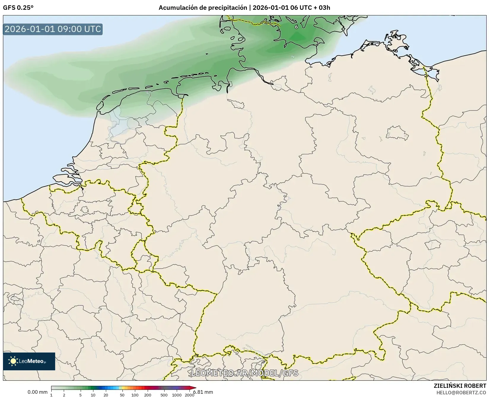GFS model - Alemania, Acumulación de precipitación