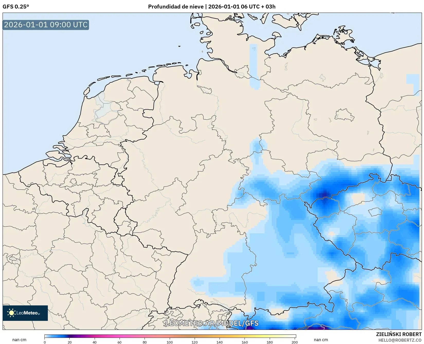 GFS model - Alemania, Profundidad de nieve