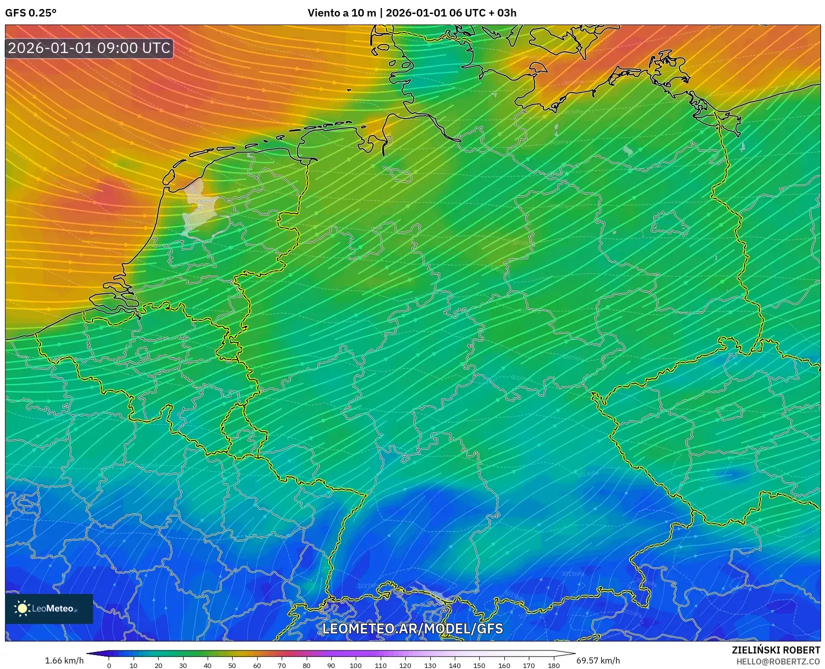 GFS model - Alemania, Viento a 10 m