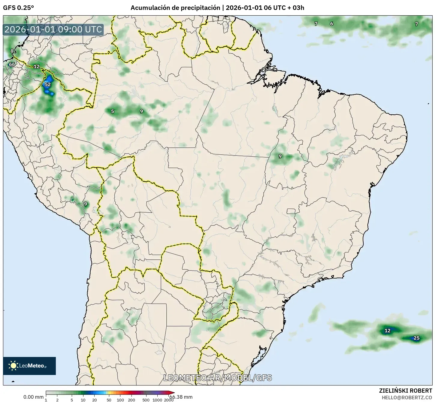 GFS model - Brasil, Acumulación de precipitación