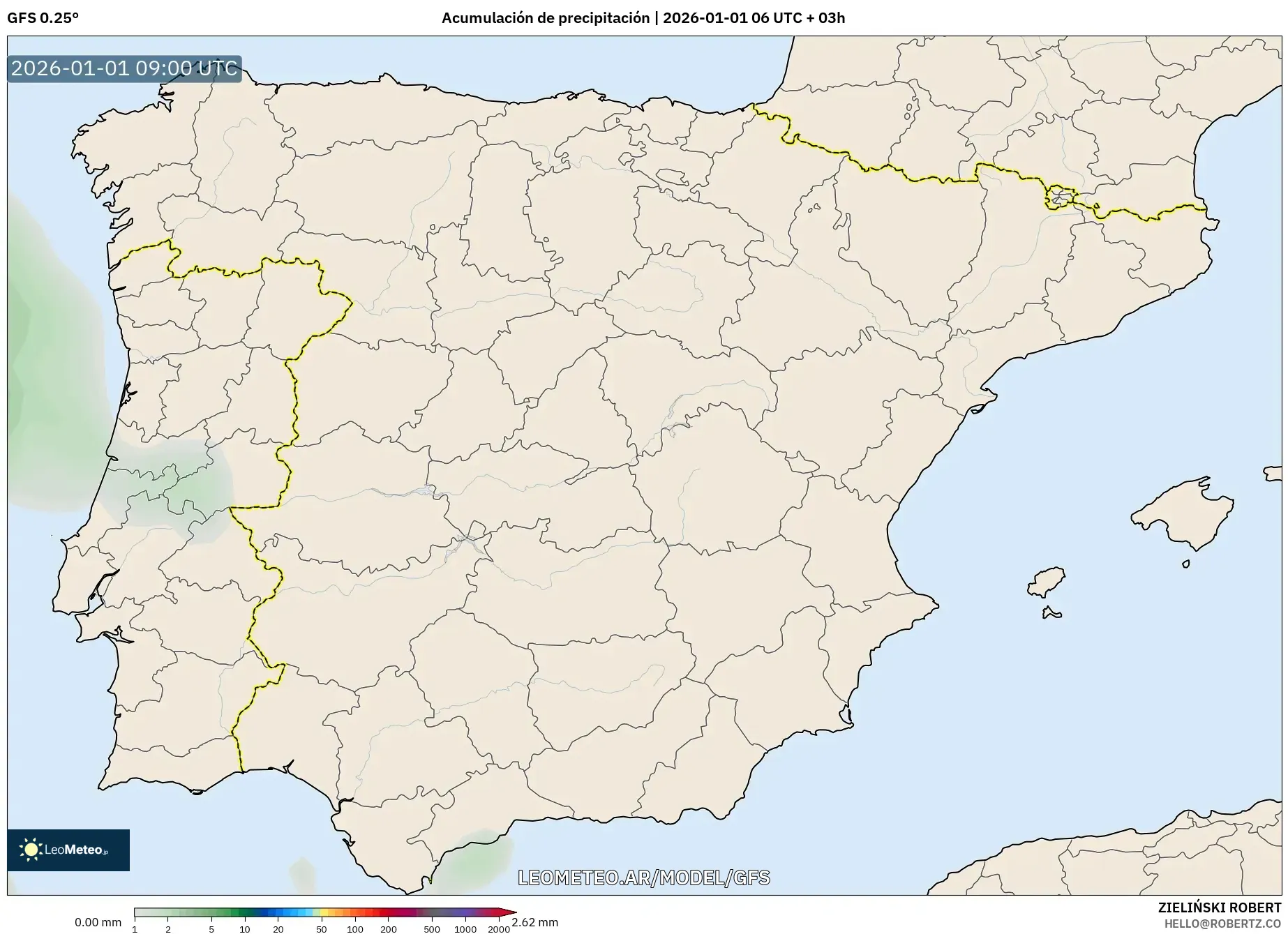 GFS model - España, Acumulación de precipitación