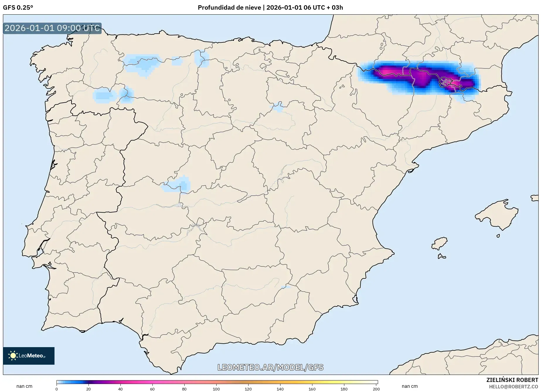 GFS model - España, Profundidad de nieve