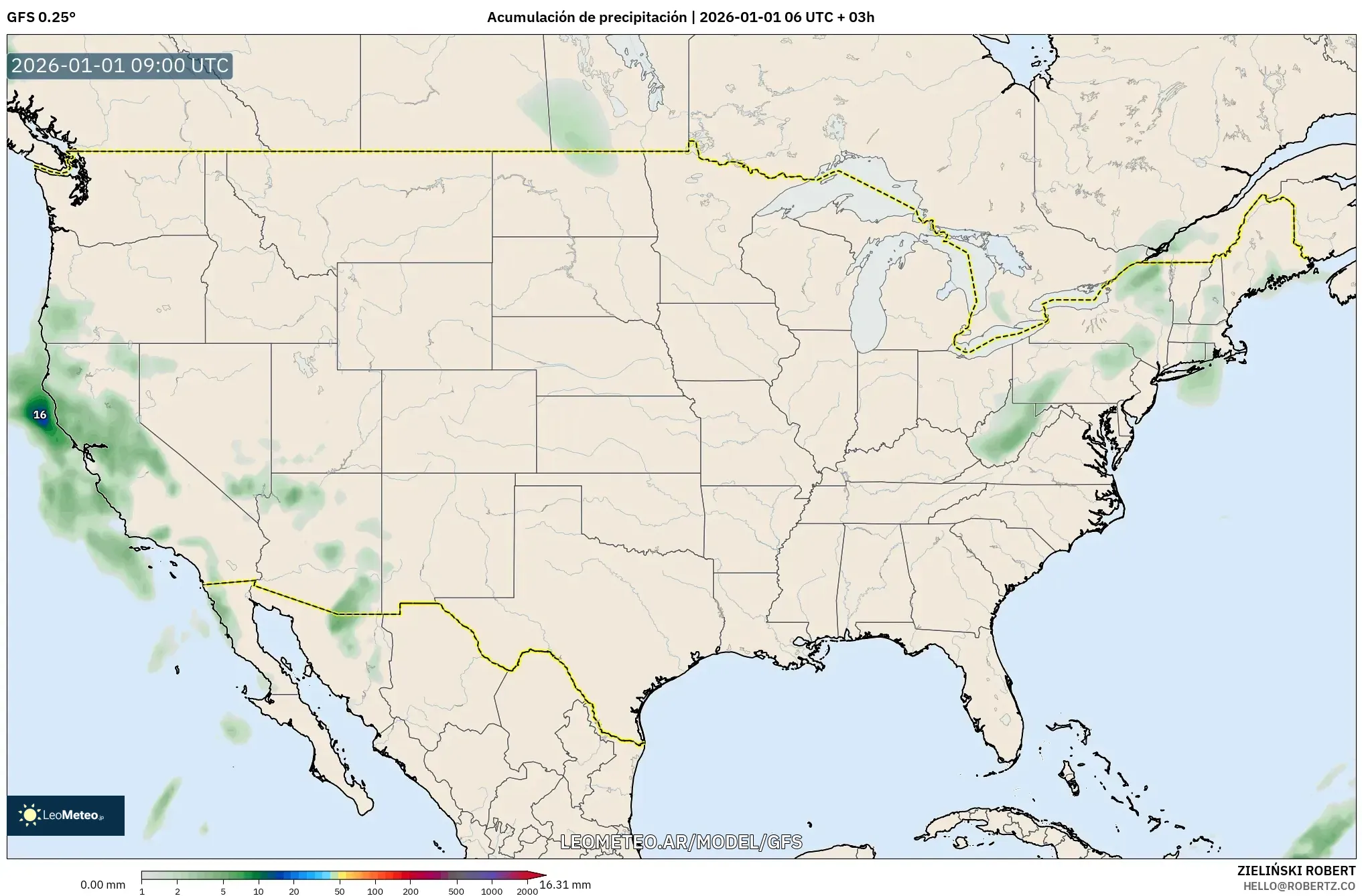 GFS model - Estados Unidos, Acumulación de precipitación