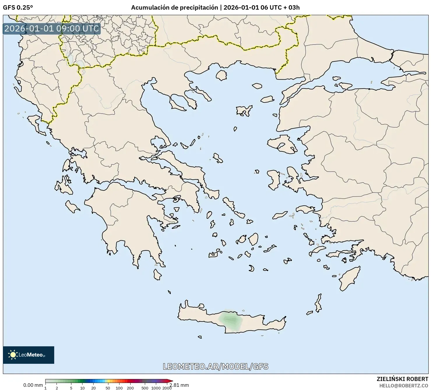 GFS model - Grecia, Acumulación de precipitación