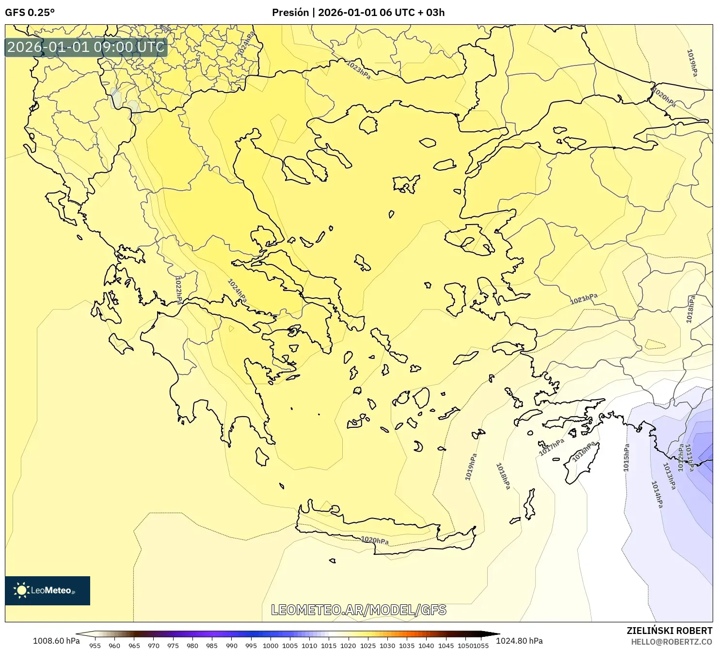 GFS model - Grecia, Presión