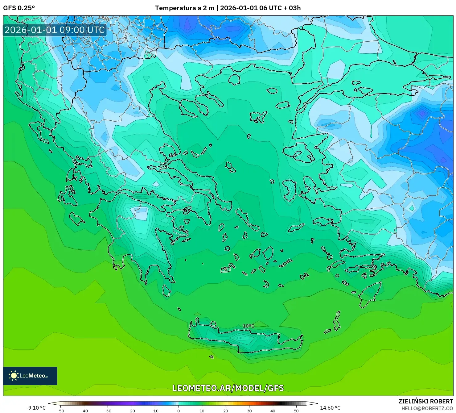 GFS model - Grecia, Temperatura a 2 m