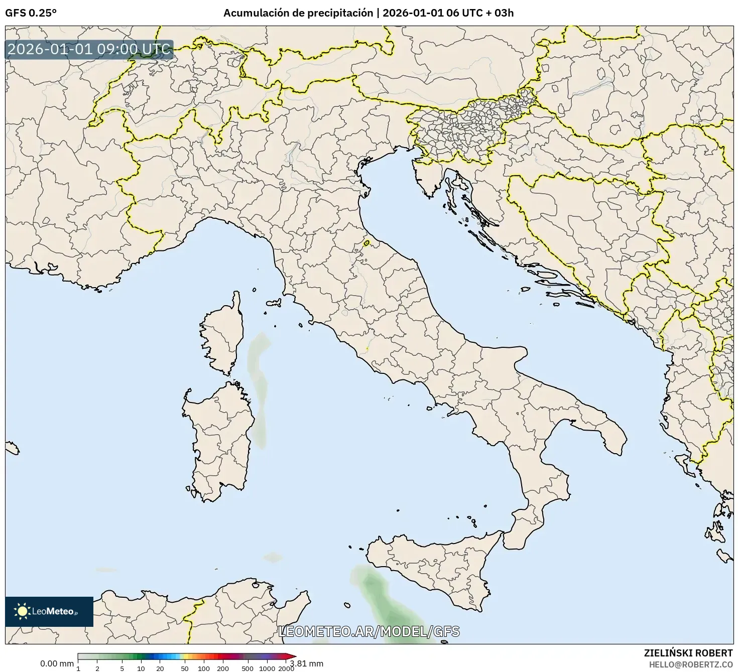 GFS model - Italia, Acumulación de precipitación