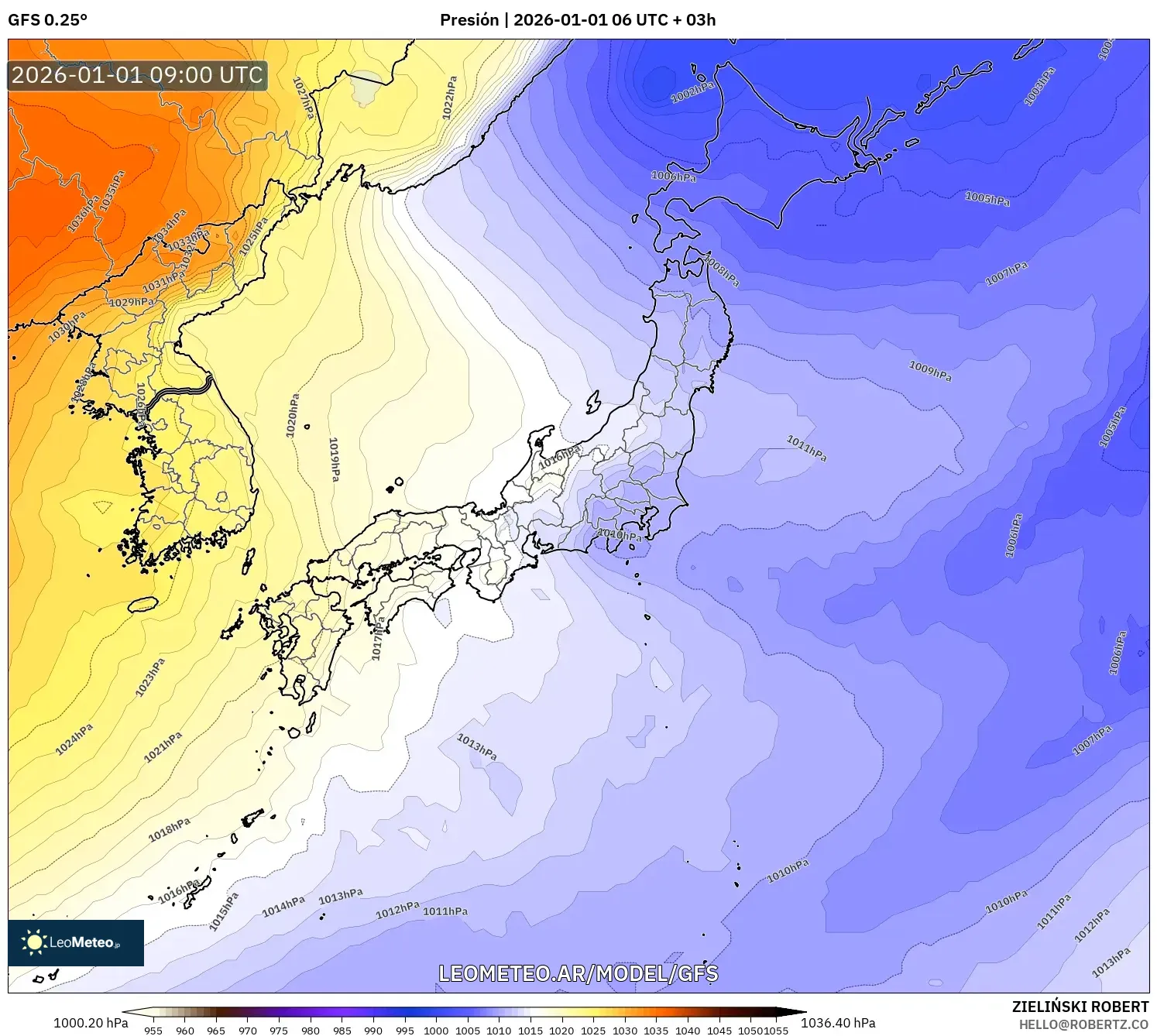 GFS model - Japón, Presión