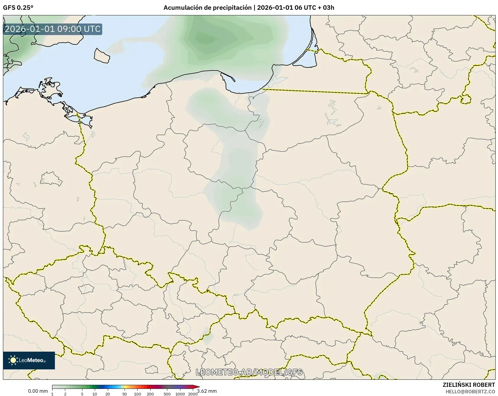 GFS model - Polonia, Acumulación de precipitación