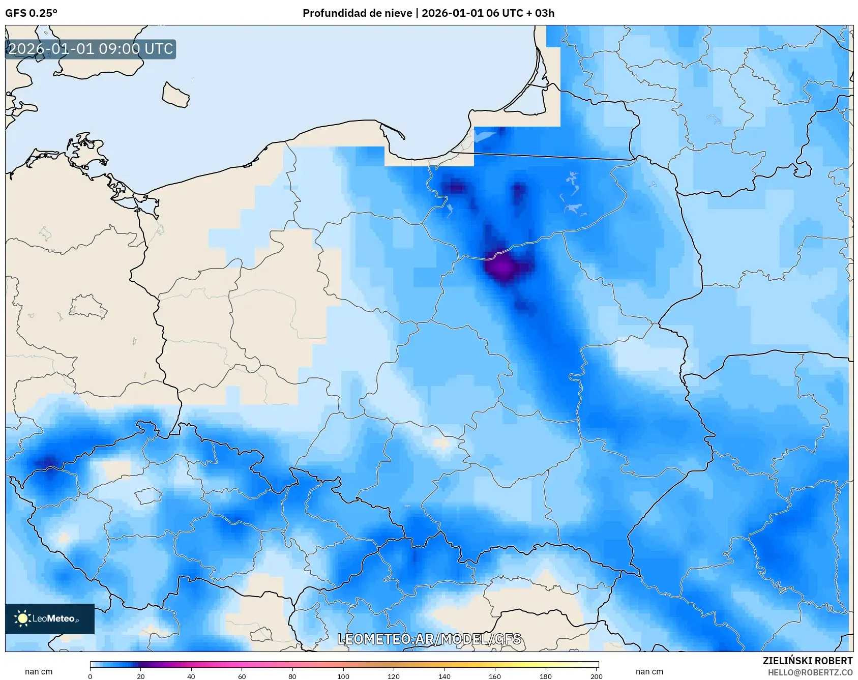 GFS model - Polonia, Profundidad de nieve