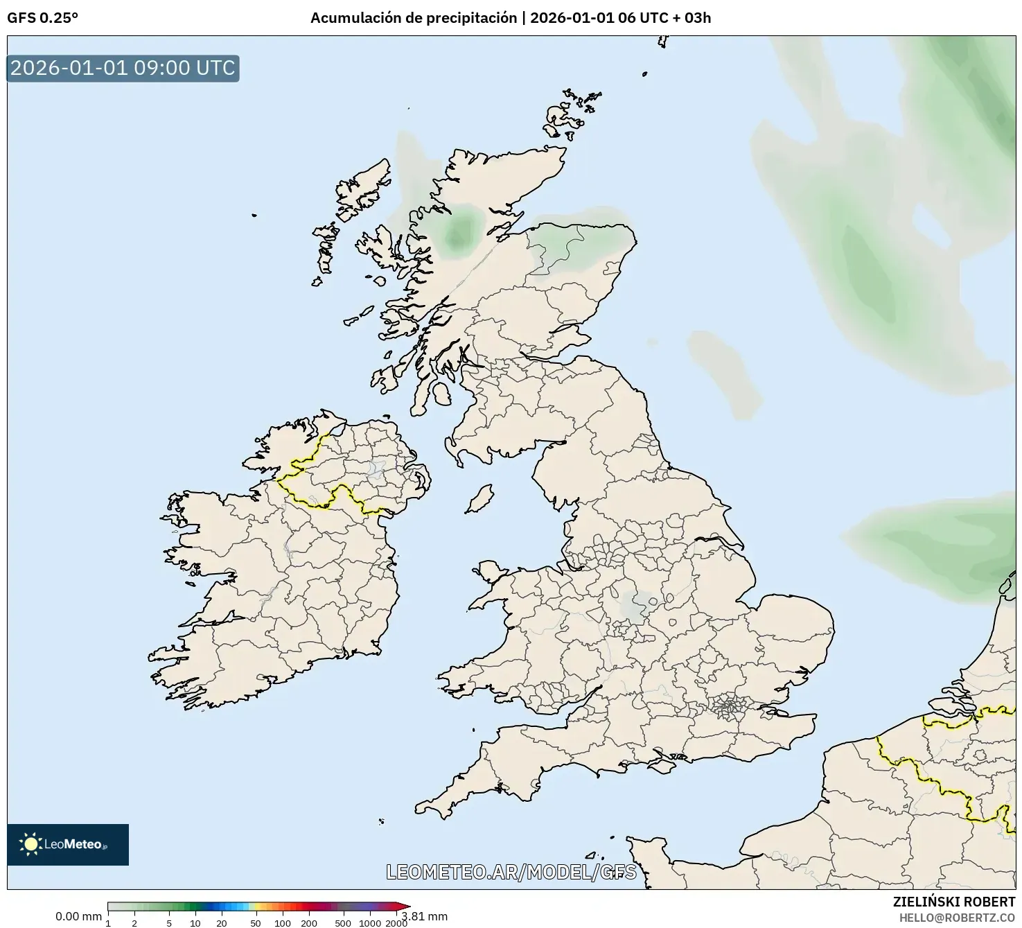 GFS model - Reino Unido, Acumulación de precipitación