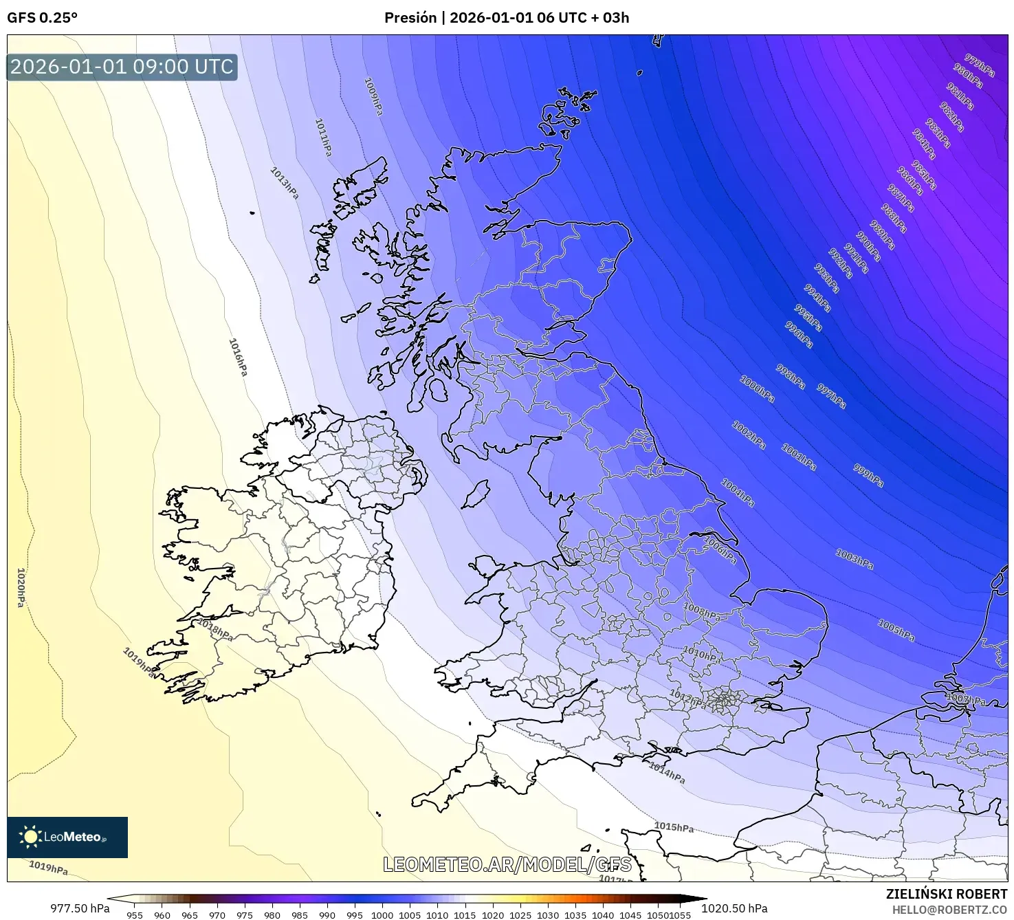 GFS model - Reino Unido, Presión