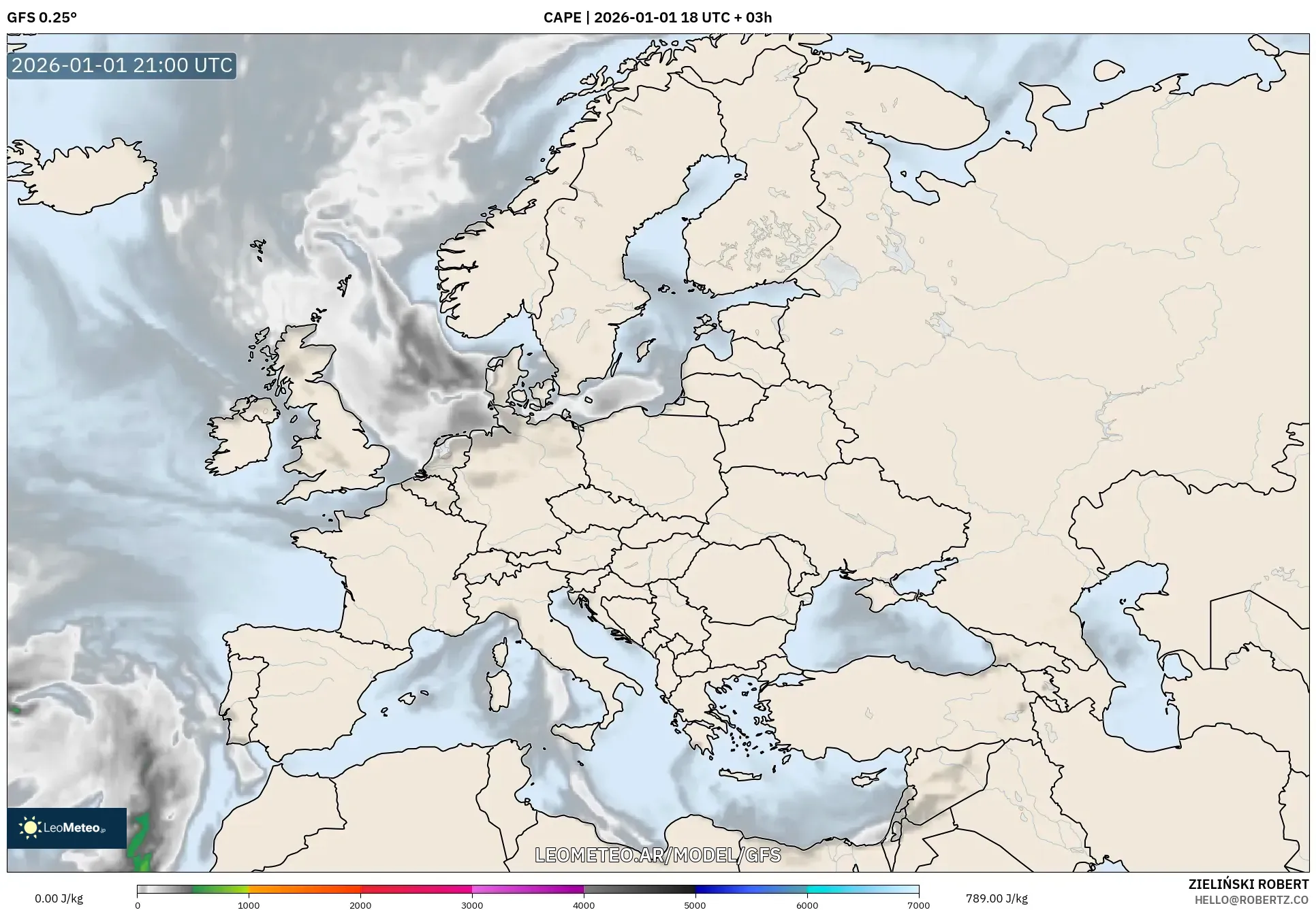 GFS model - Europa, CAPE