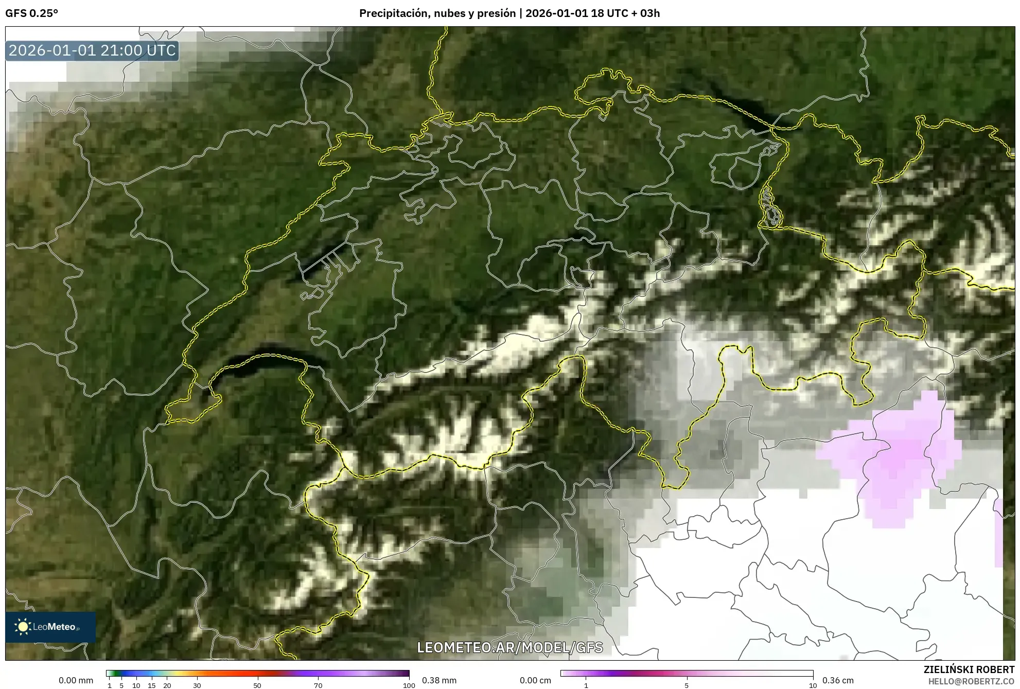 GFS model - Suiza, Precipitación, nubes y presión