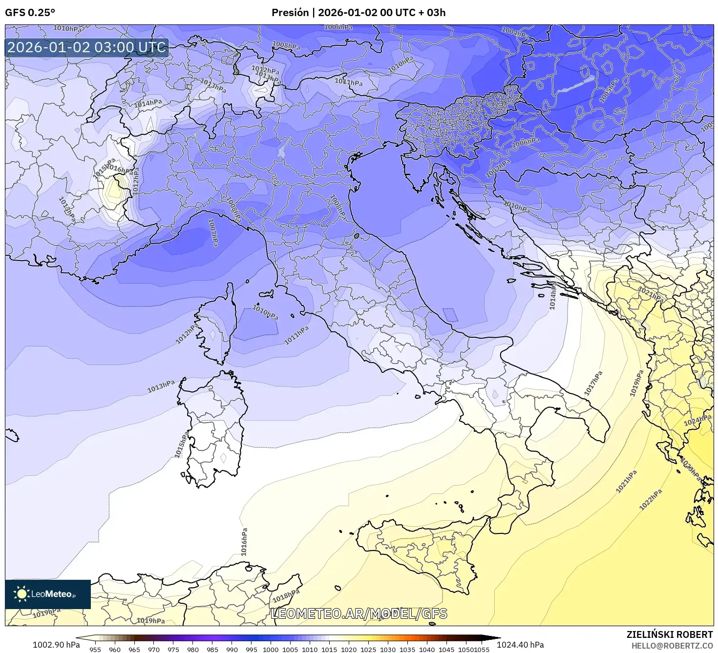 GFS model - Italia, Presión