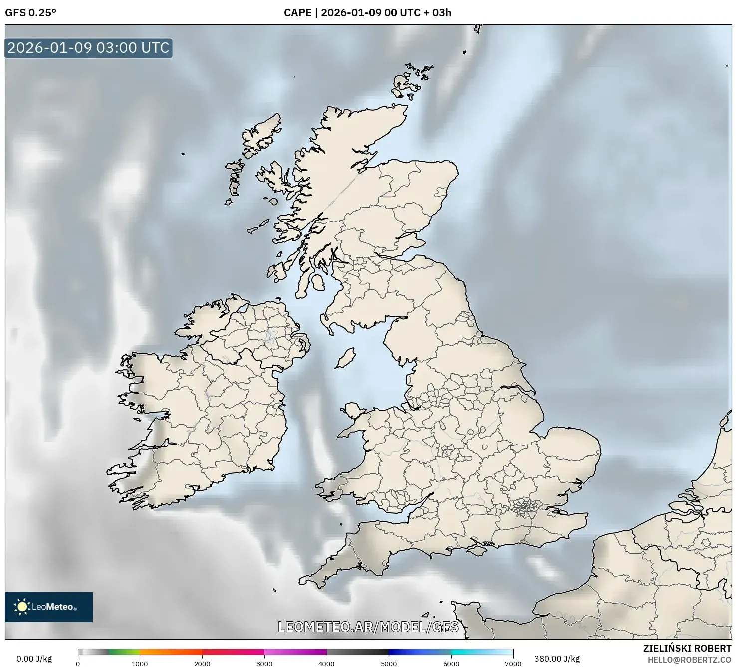 GFS model - Reino Unido, CAPE