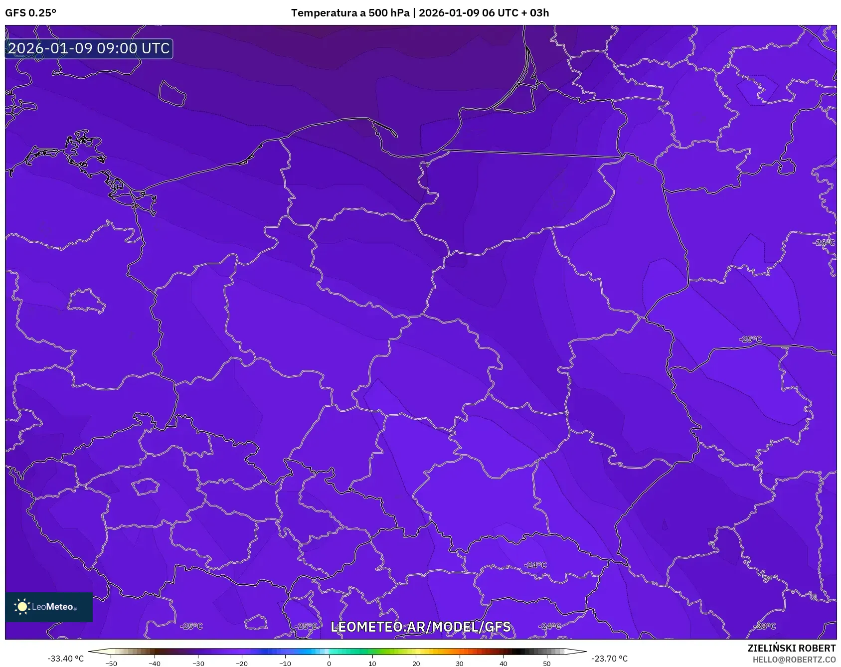 GFS model - Polonia, Temperatura a 500 hPa