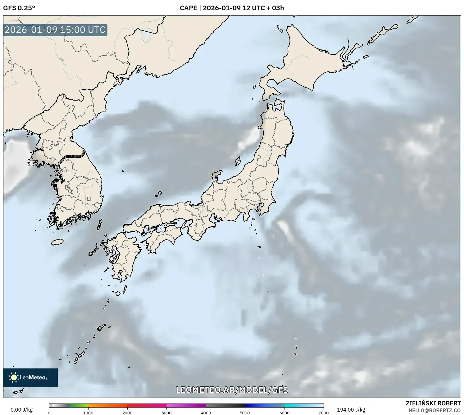 GFS model - Japón, CAPE