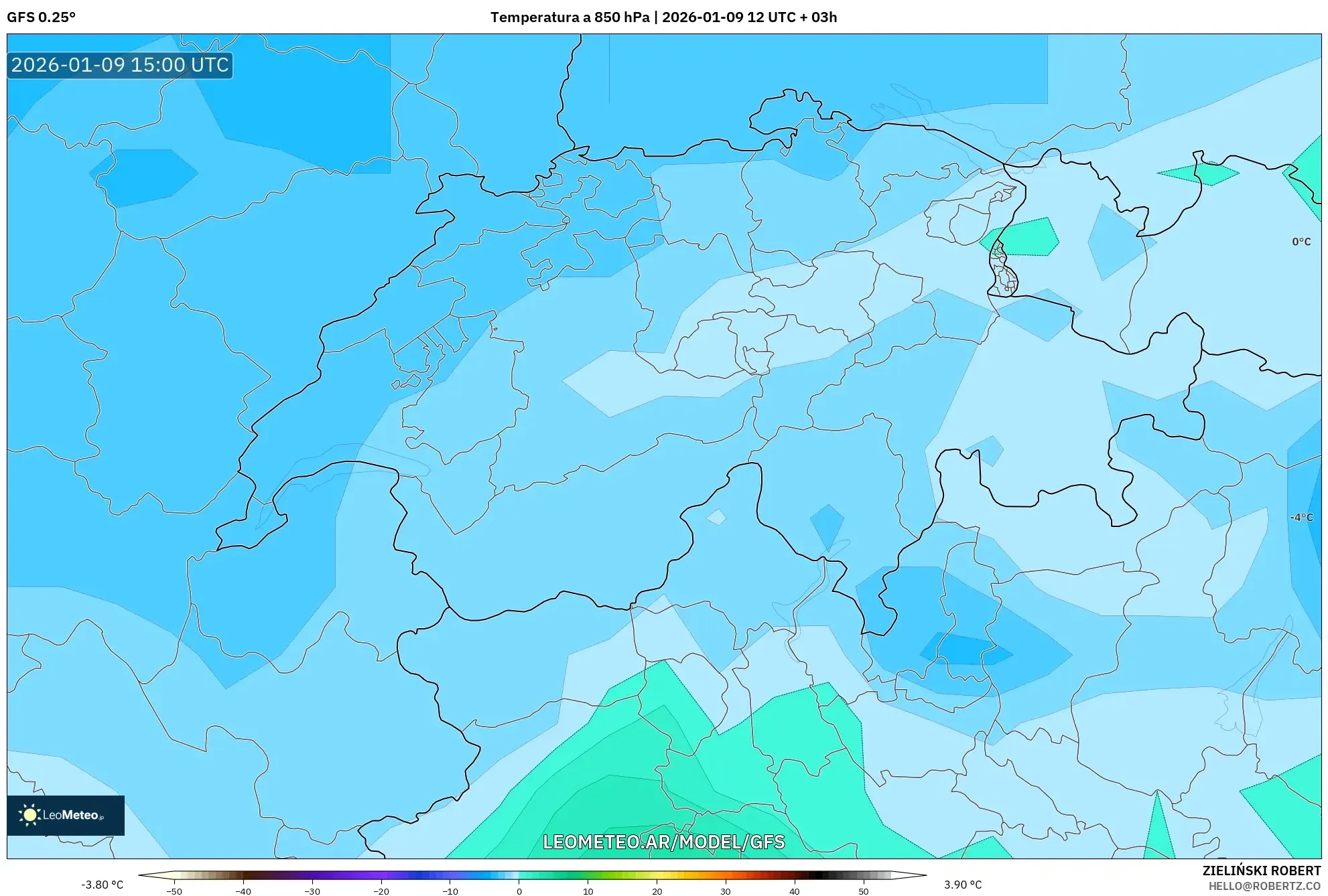 GFS model - Suiza, Temperatura a 850 hPa
