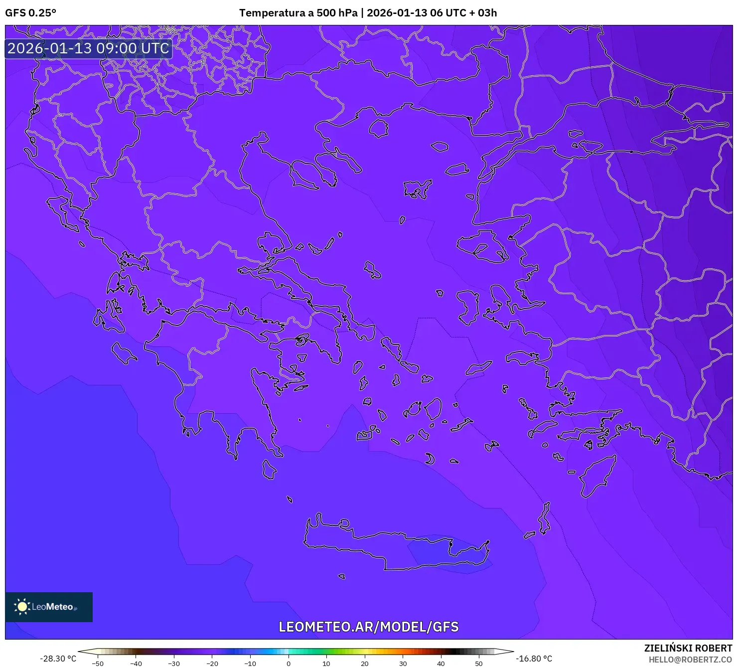 GFS model - Grecia, Temperatura a 500 hPa