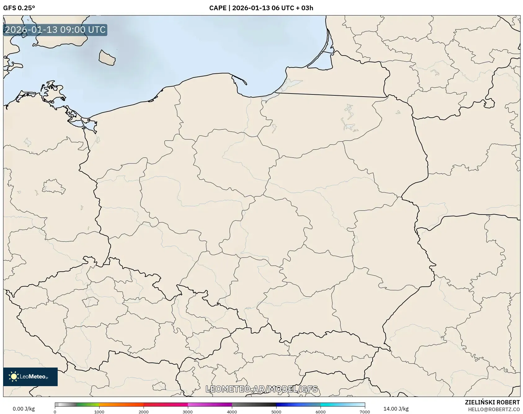 GFS model - Polonia, CAPE