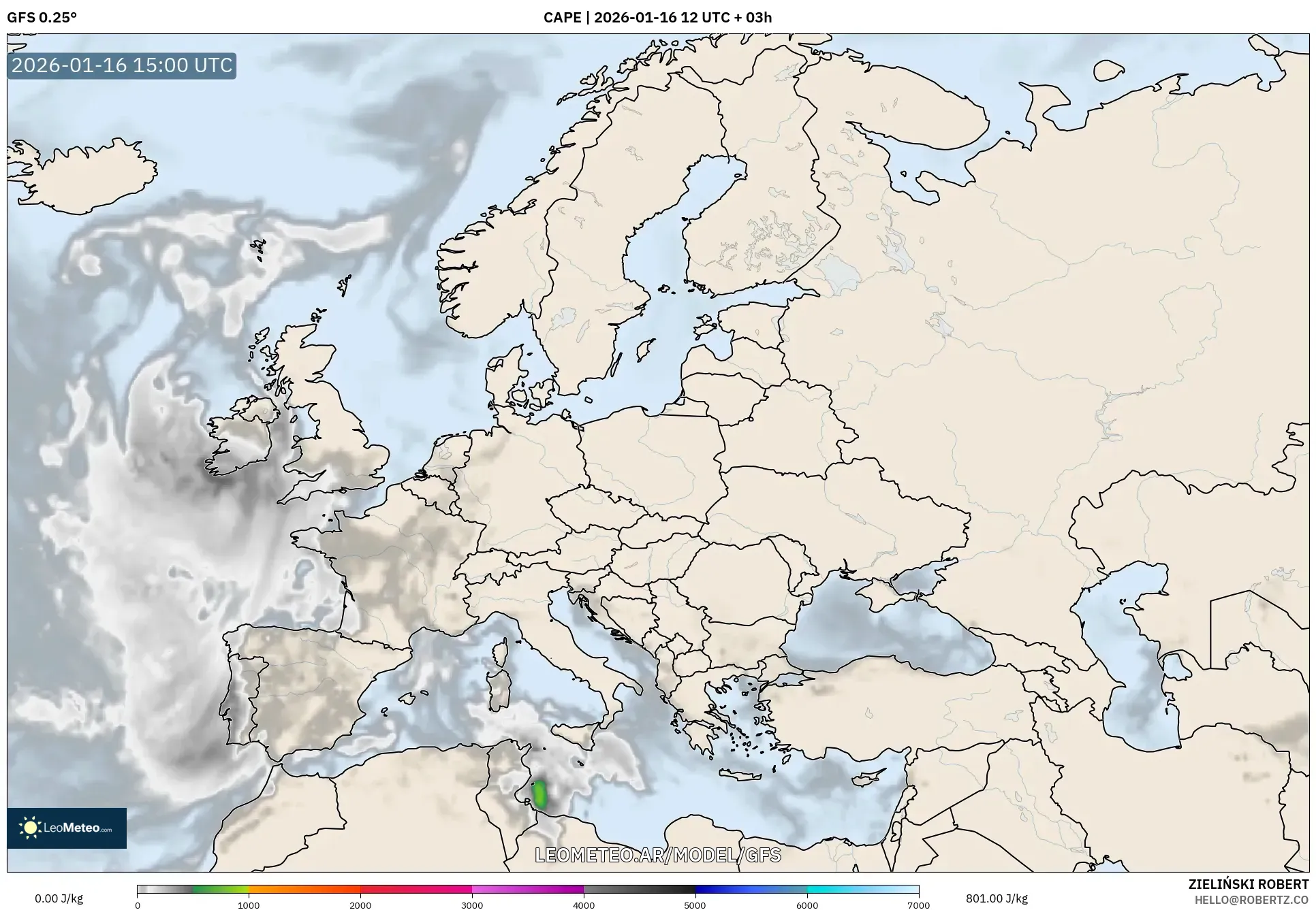 GFS model - Europa, CAPE