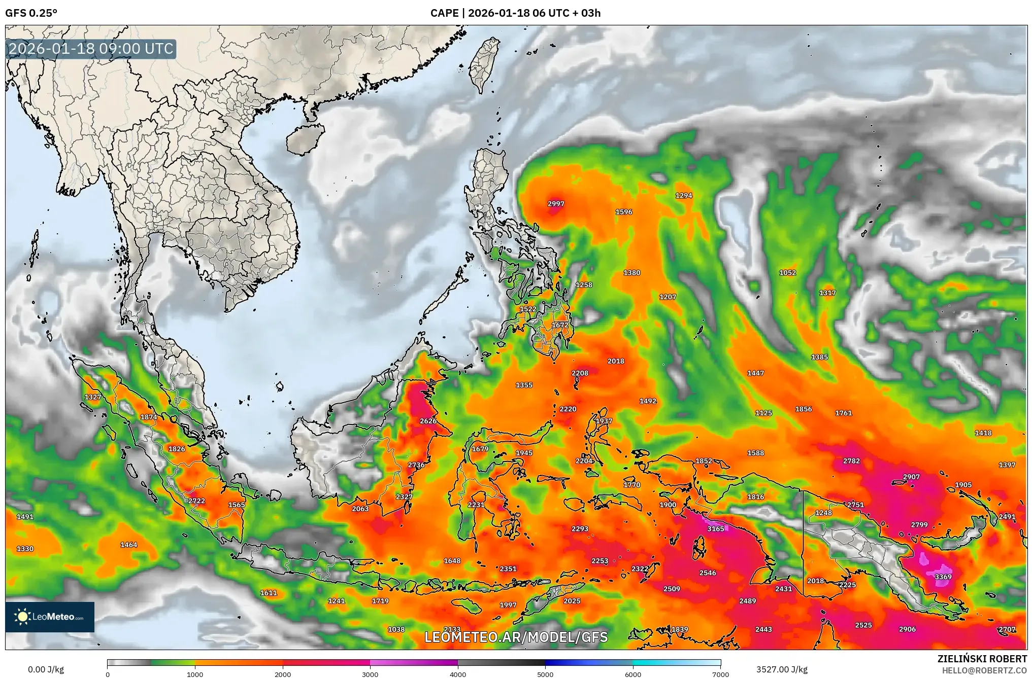 GFS model - Sudeste Asiático, CAPE