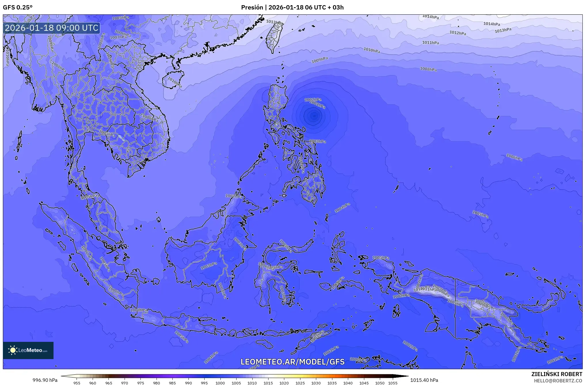 GFS model - Sudeste Asiático, Presión