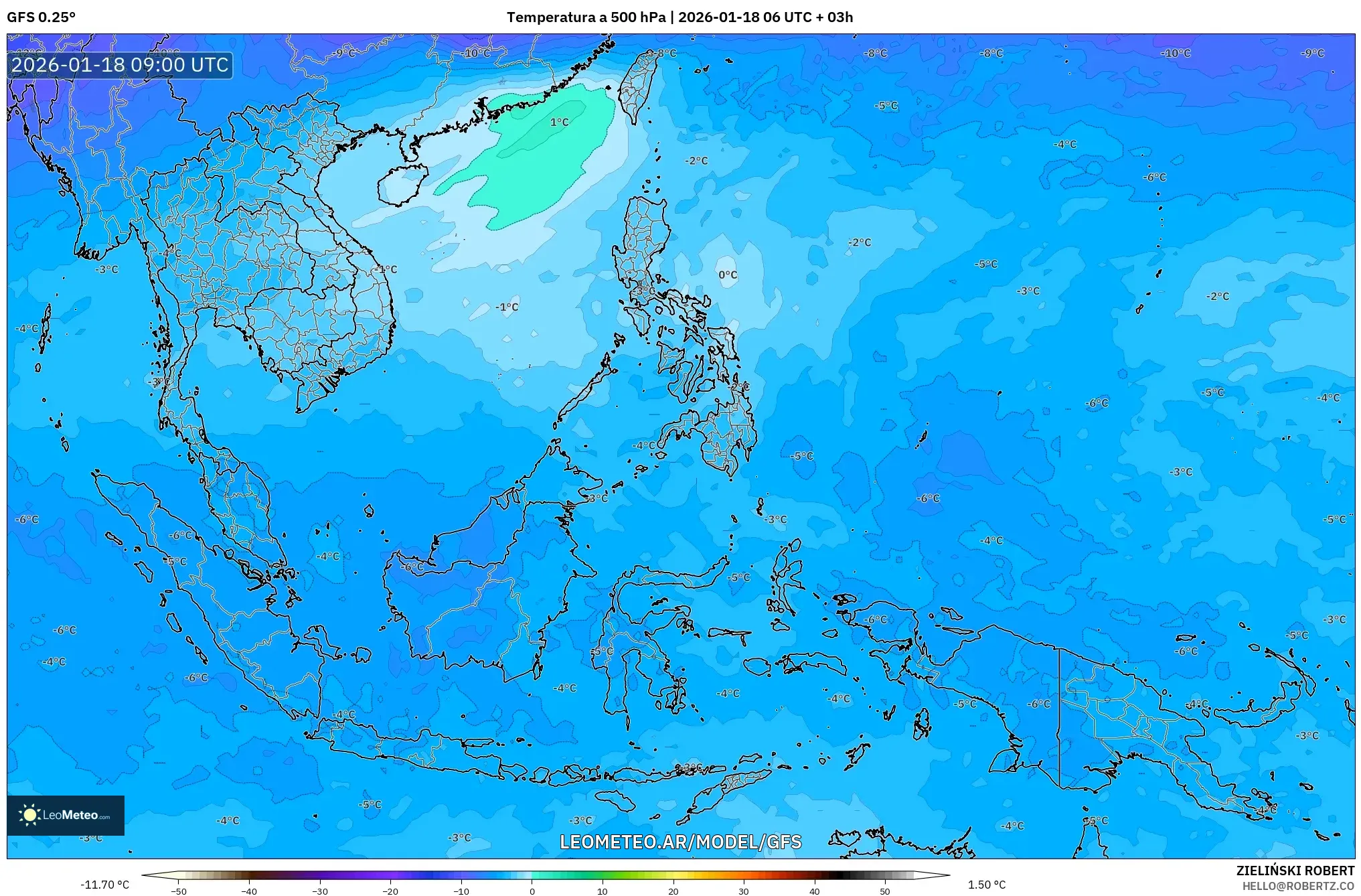 GFS model - Sudeste Asiático, Temperatura a 500 hPa