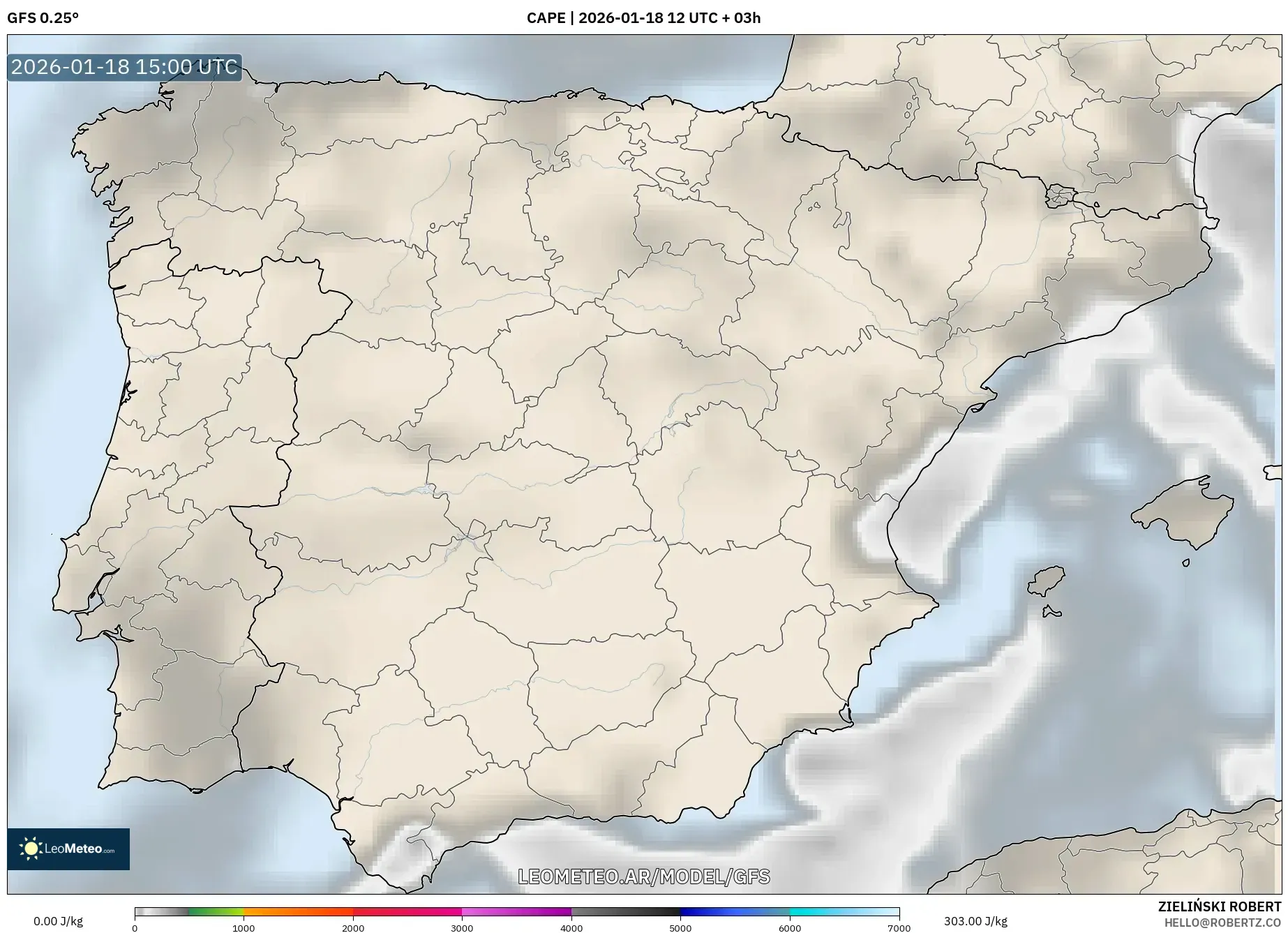 GFS model - España, CAPE