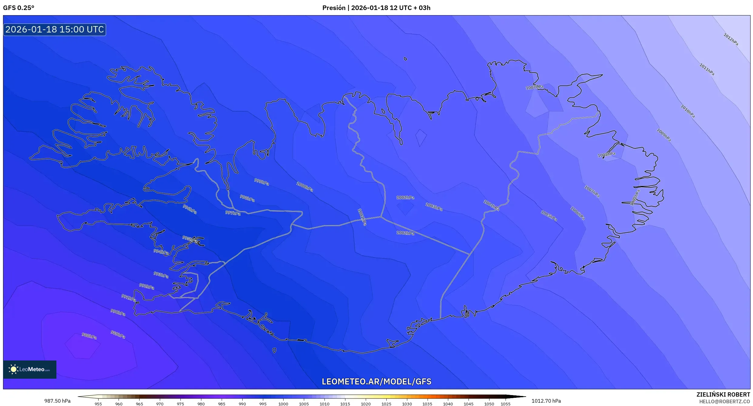 GFS model - Islandia, Presión