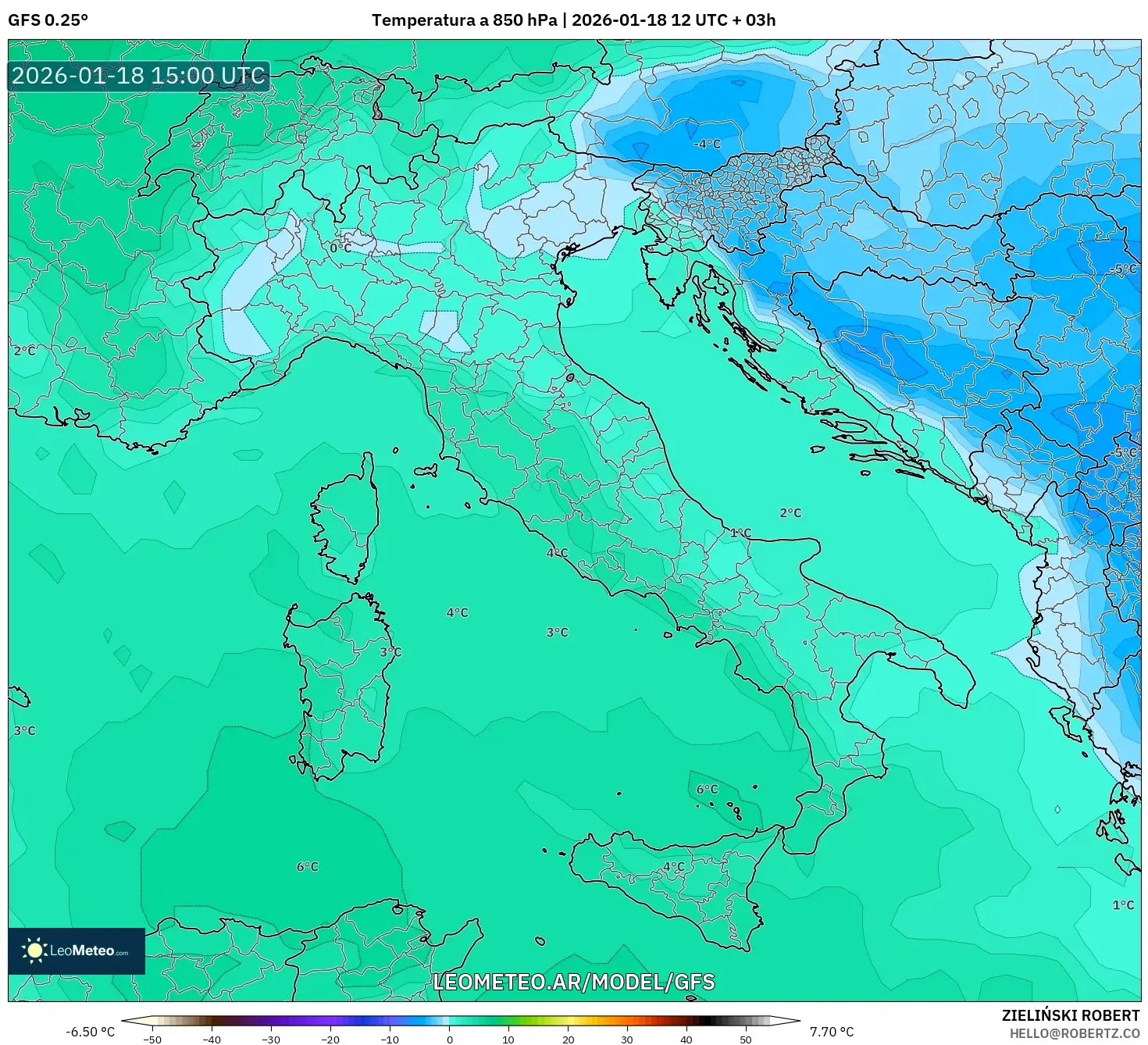 GFS model - Italia, Temperatura a 850 hPa