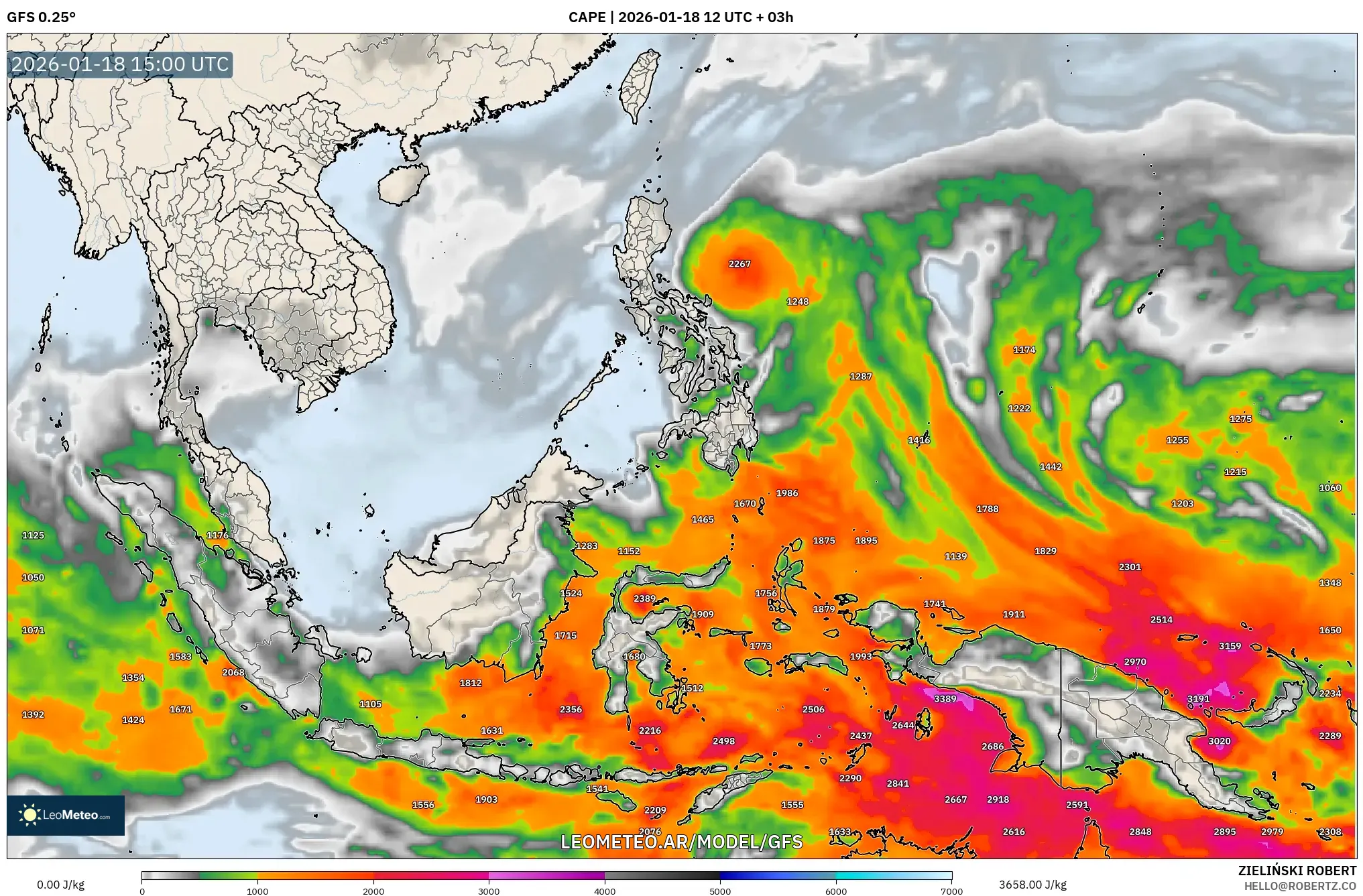 GFS model - Sudeste Asiático, CAPE
