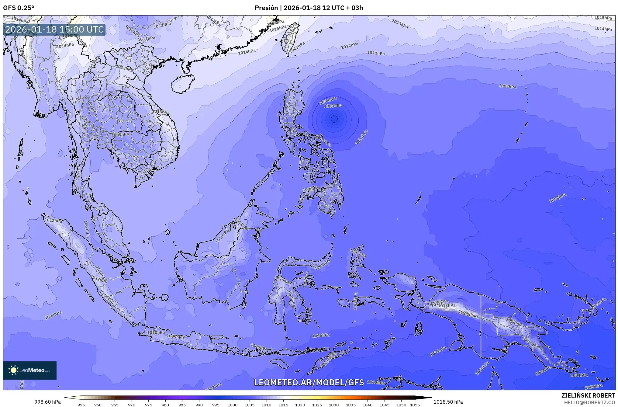 GFS model - Sudeste Asiático, Presión