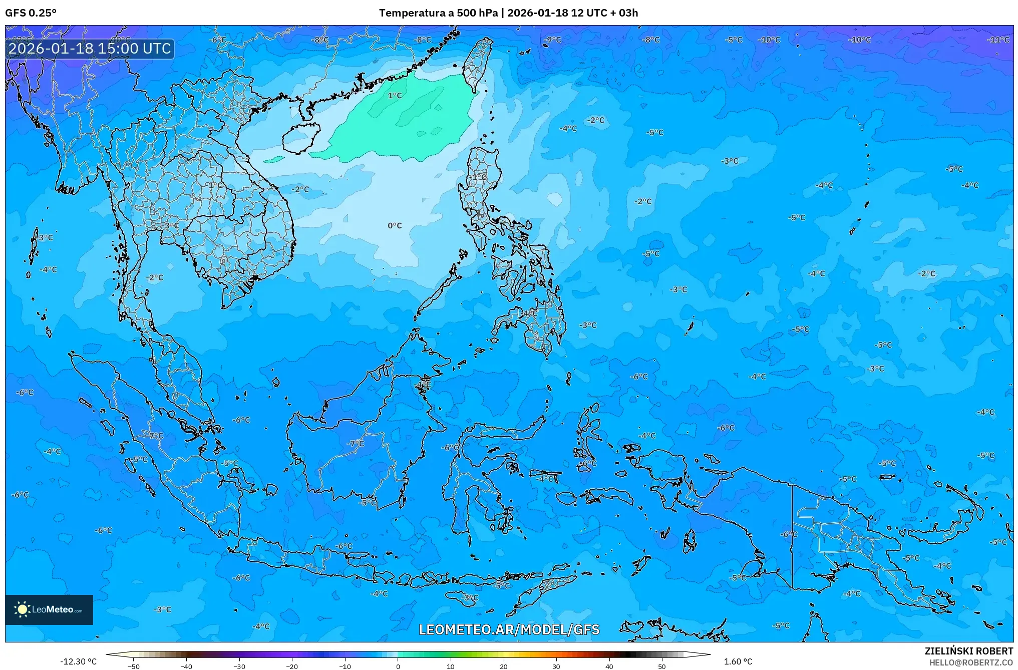 GFS model - Sudeste Asiático, Temperatura a 500 hPa