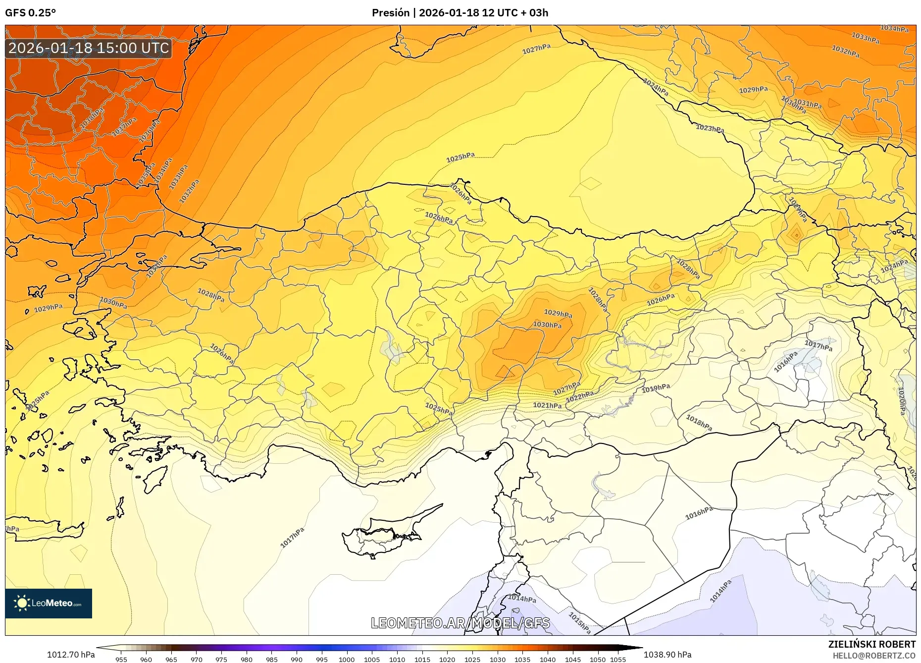 GFS model - Turquía, Presión