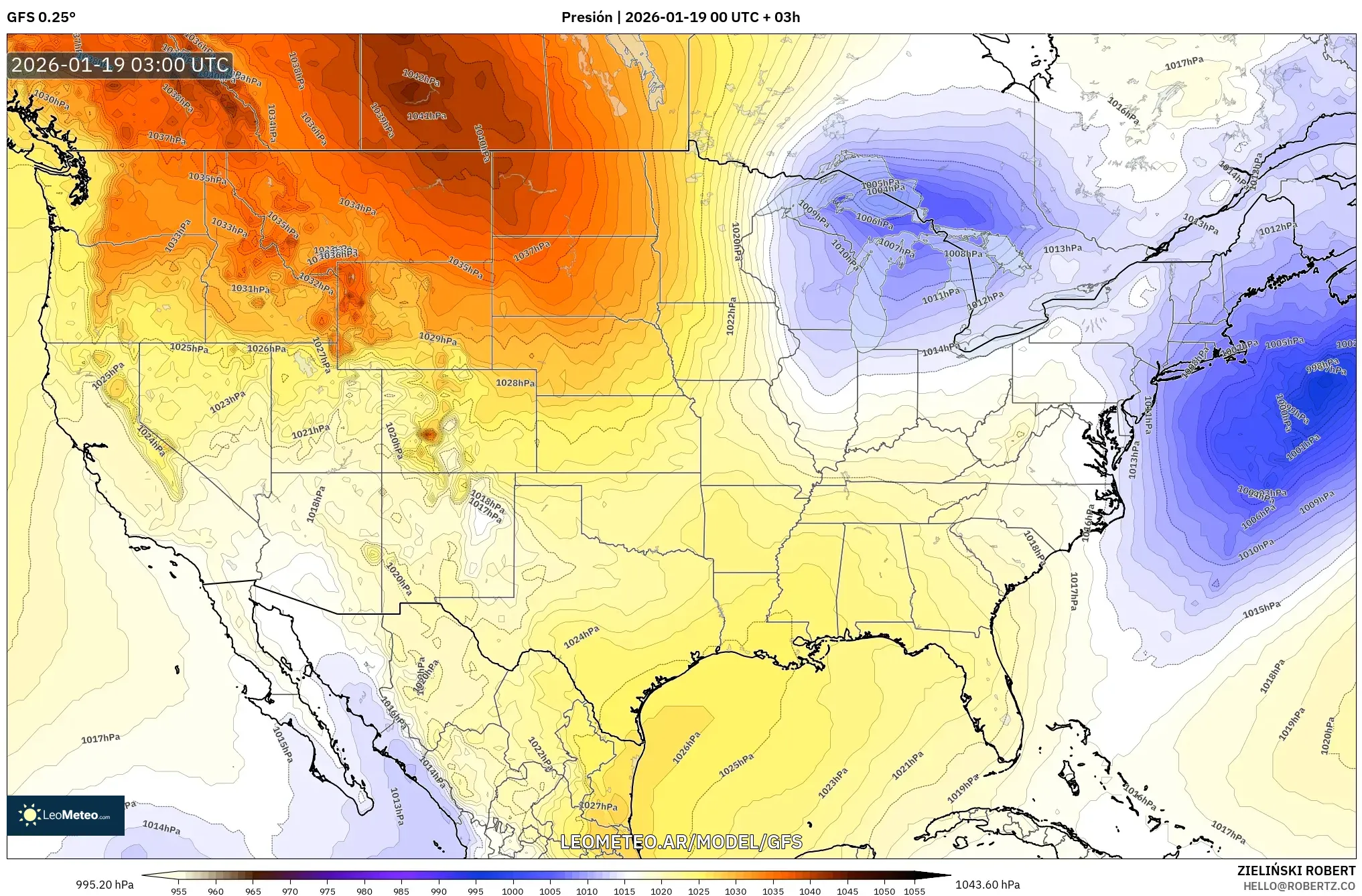 GFS model - Estados Unidos, Presión