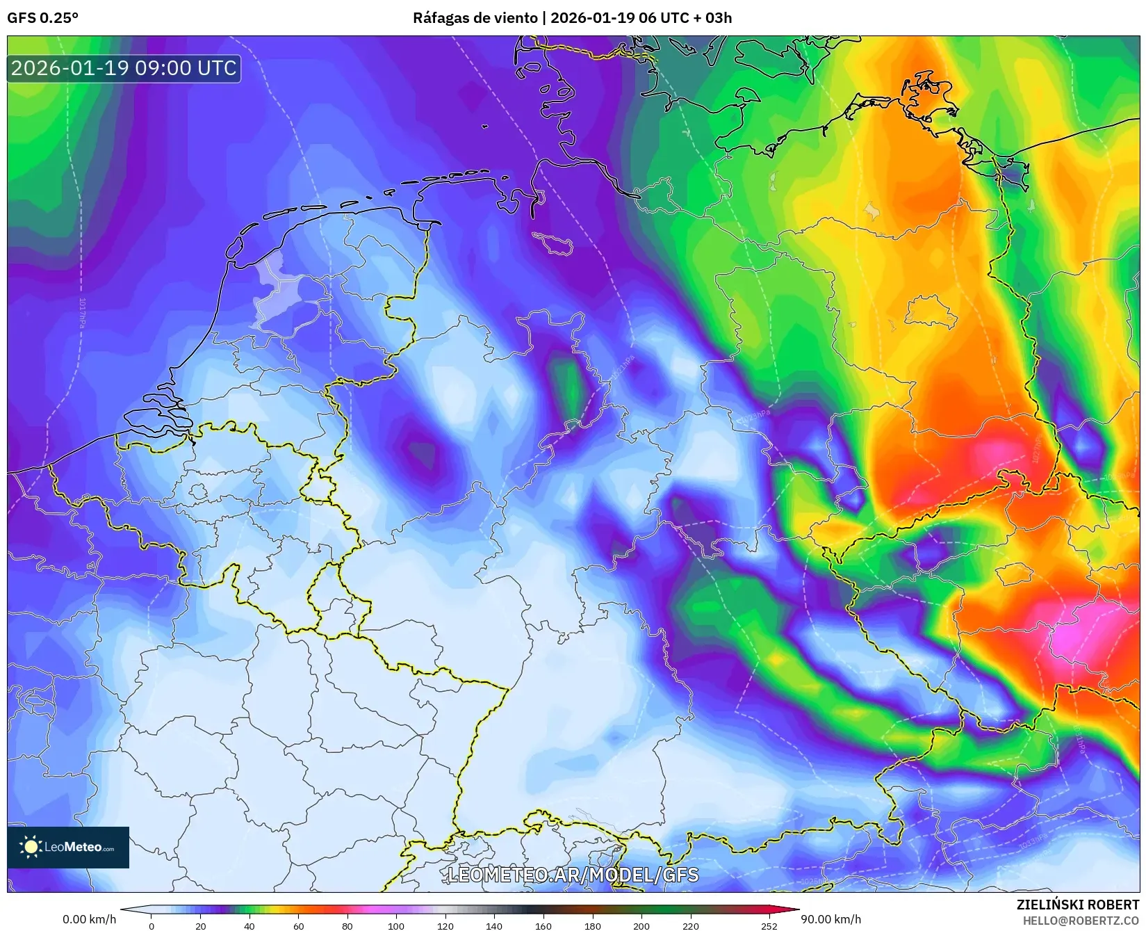GFS model - Alemania, Ráfagas de viento