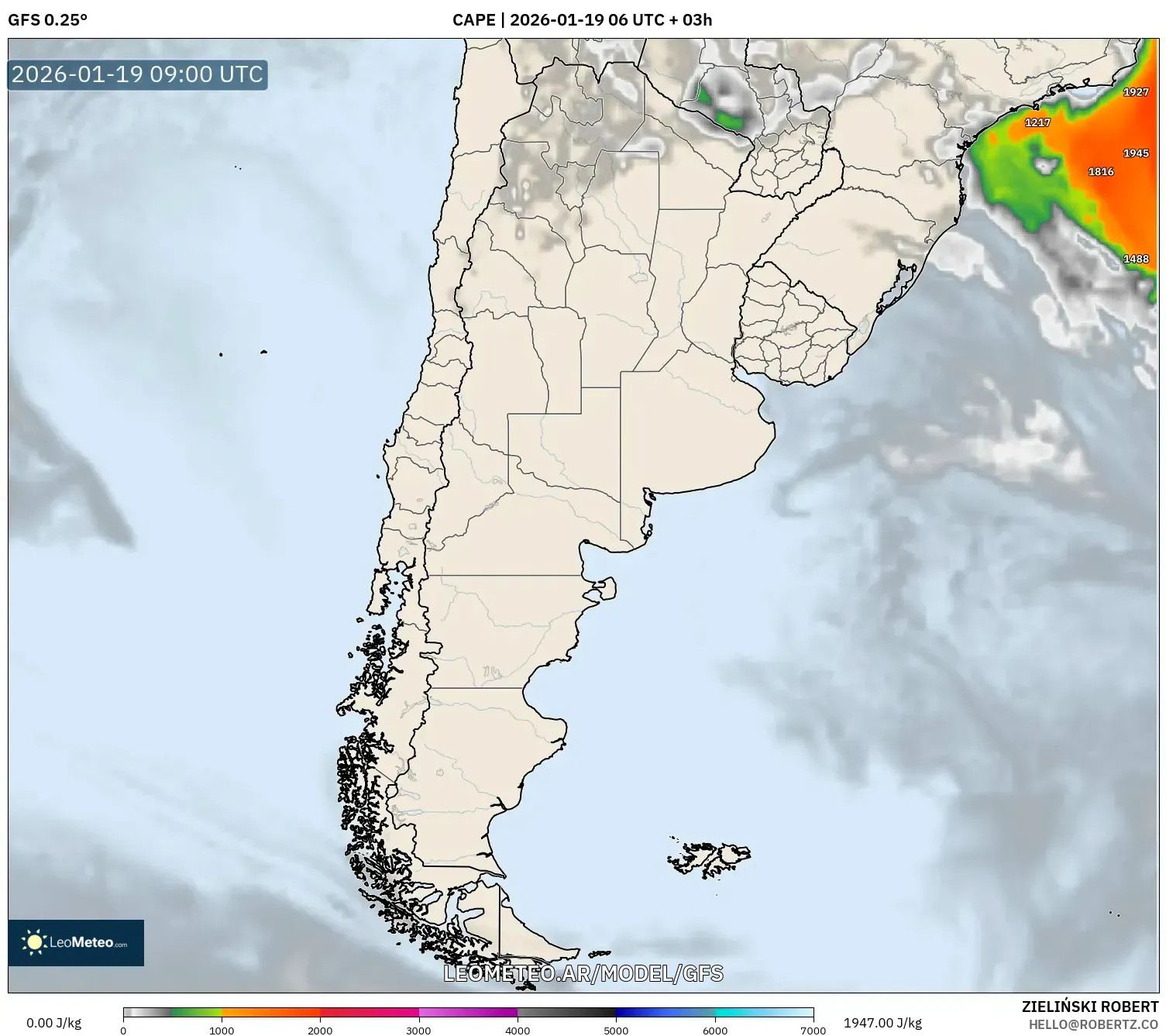 GFS model - Argentina, CAPE